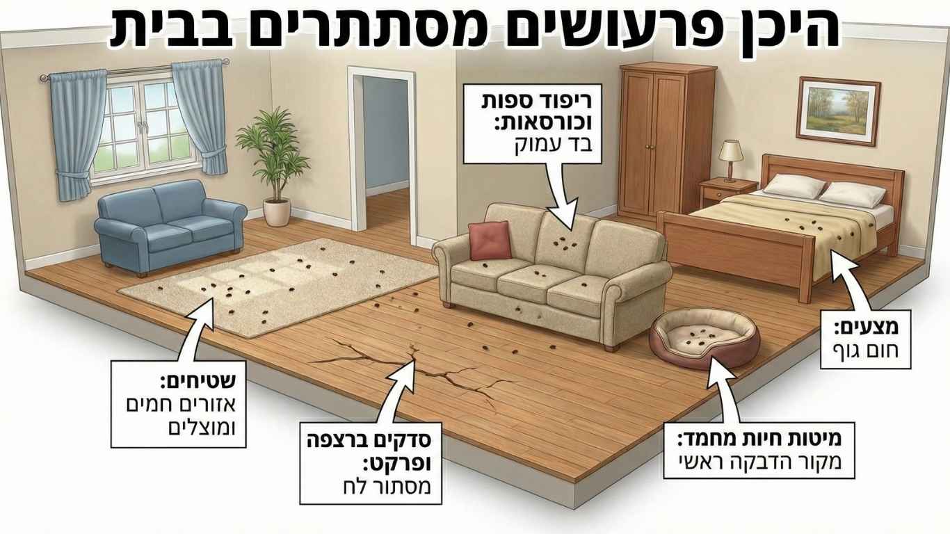 היכן פרעושים מסתתרים בבית