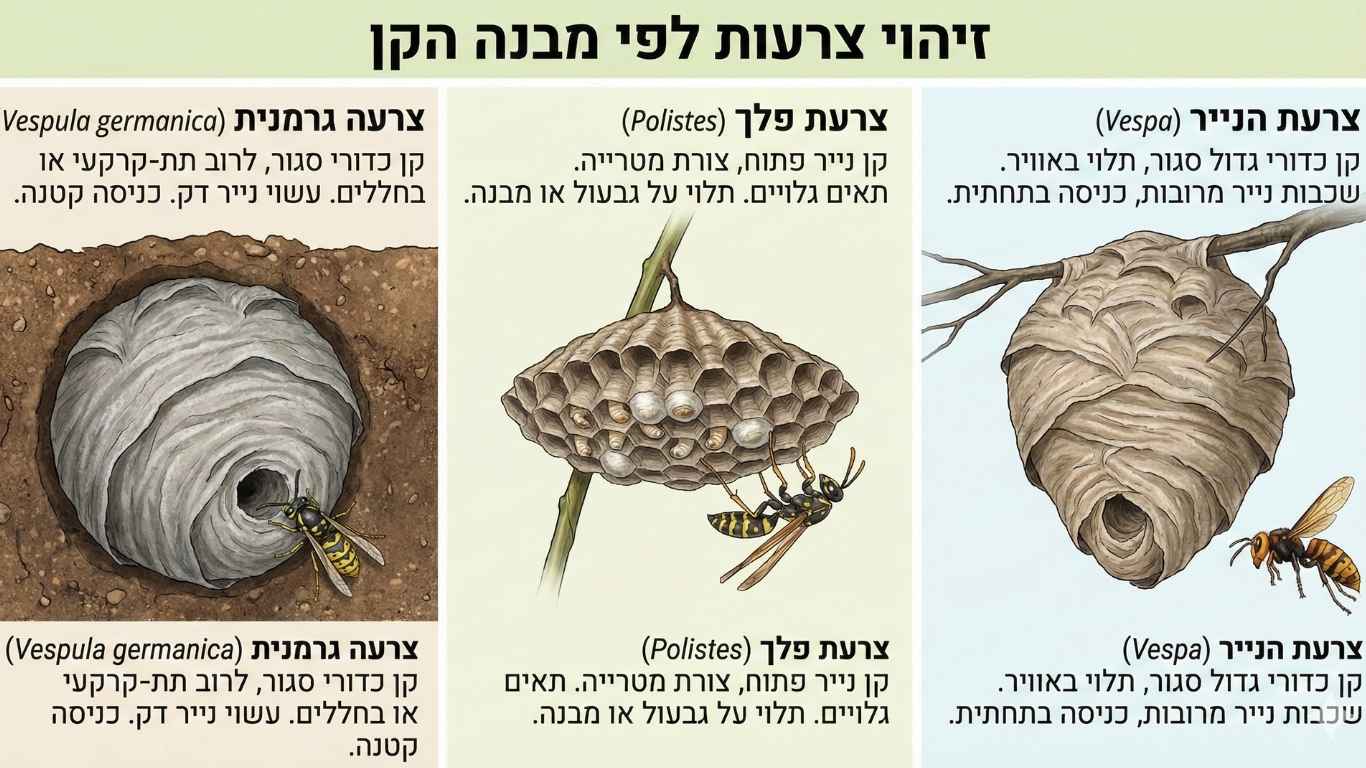 זיהוי צרעות לפי מבנה הקן